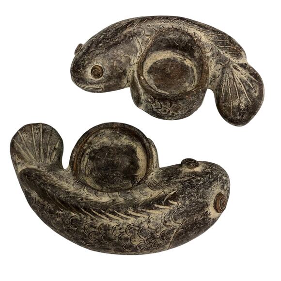 Ying and Yang Koi Votive Candle Holders Approximately 6.5 inch Clay Tan Brown - Picture 6 of 16